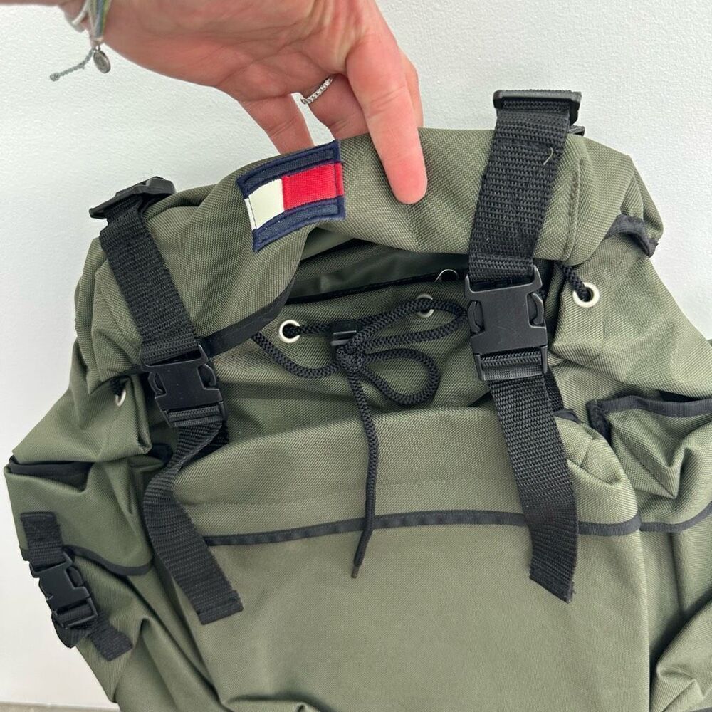Tommy Hilfiger Unisex Vintage Y2K 90s Army Olive Green Hiking Backpack - Picture 6 of 10